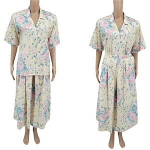 Lorch Vintage Pleated Skirt and Blouse Natch Set Yellow Floral Cottagecore